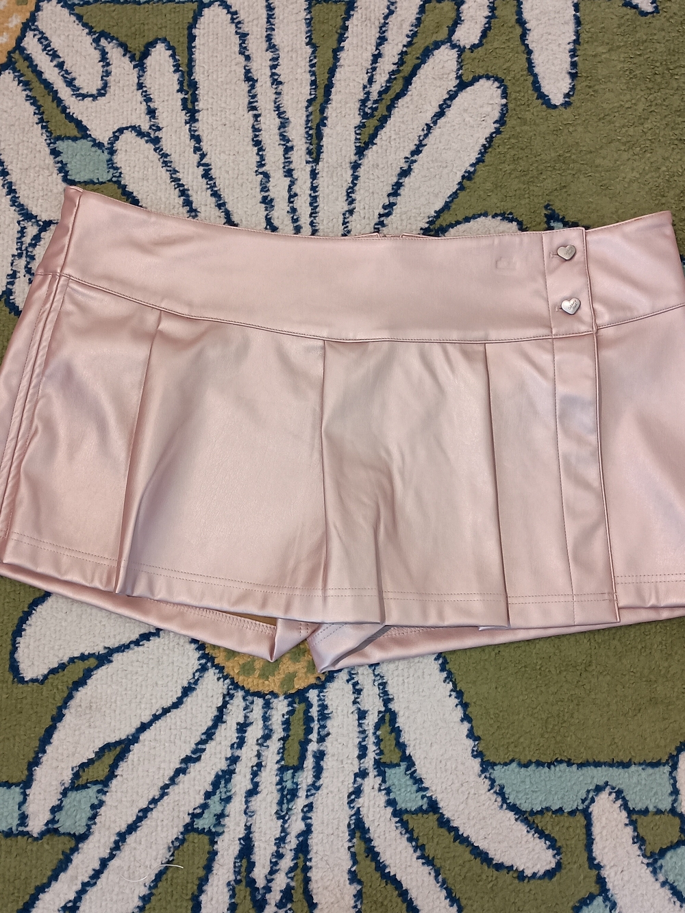 Women's Celebrity Pink Pleated Skirt 3XL Lined Faux Leather Mini Metallic Pink